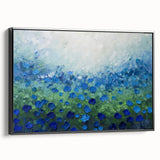 Framed canvas artwork showcasing an abstract floral design in vibrant colors, featuring a sleek black frame viewed from the side, ideal for modern home decor.
