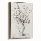 Framed canvas artwork showcasing an abstract floral design with vibrant colors and gold accents, viewed from the side to highlight its elegant frame and texture. Perfect for modern home decor, this piece adds a touch of sophistication to any room.