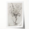 Abstract floral design rolled print showcasing vibrant colors of pink, blue, and green with intricate detailing, perfect for modern home decor.
