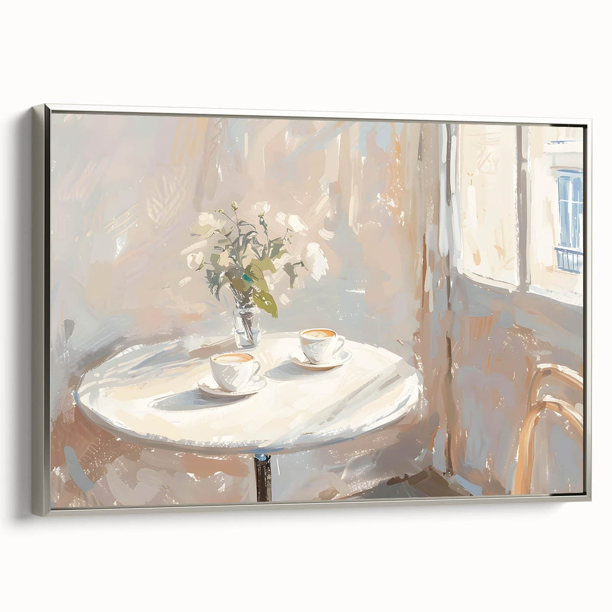 Landscape art painting featuring colorful, vintage-style food and drink imagery on a black background, framed in silver.
