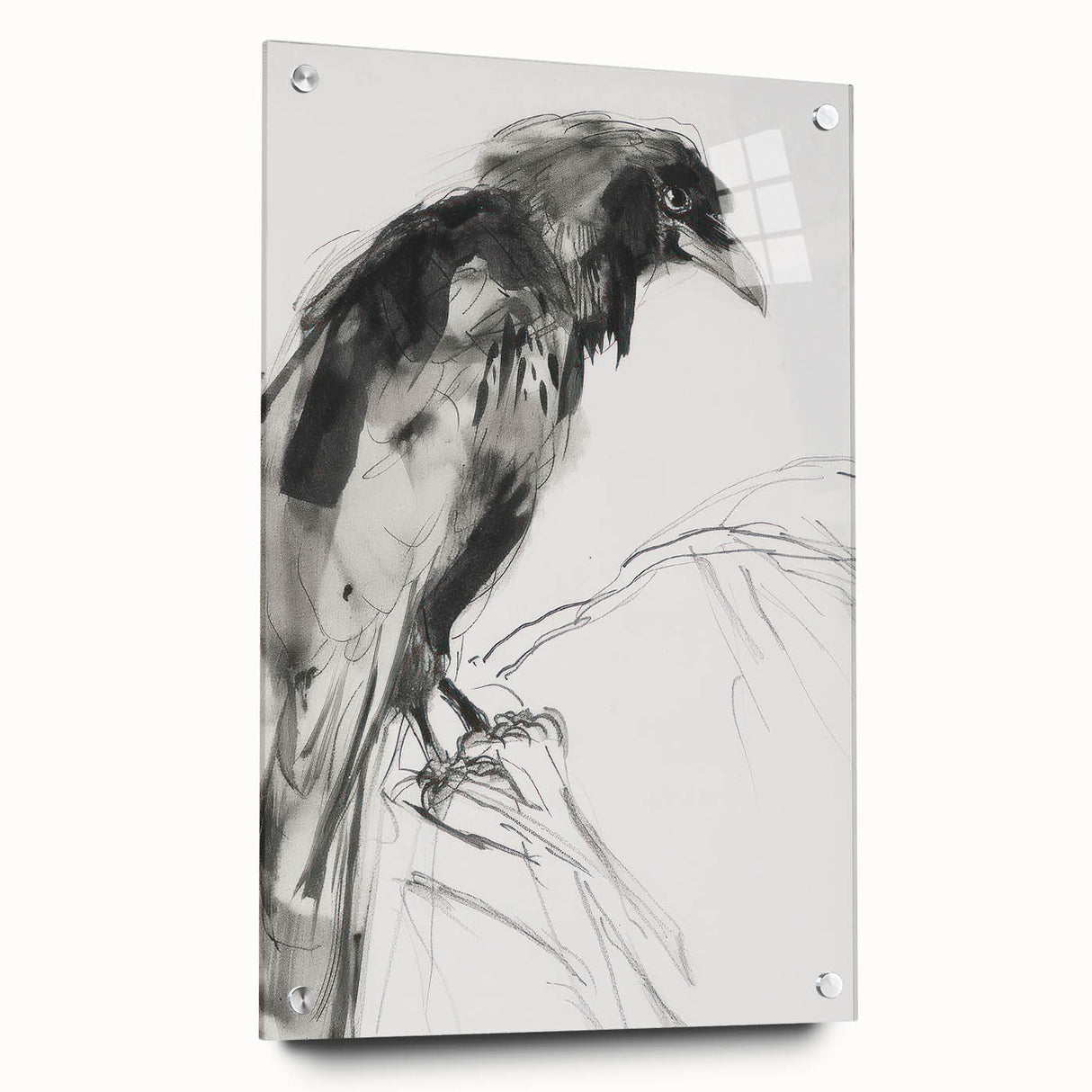 Abstract figurative acrylic artwork displayed from the side, showcasing vibrant colors and dynamic shapes, secured with colorful pins against a neutral background.