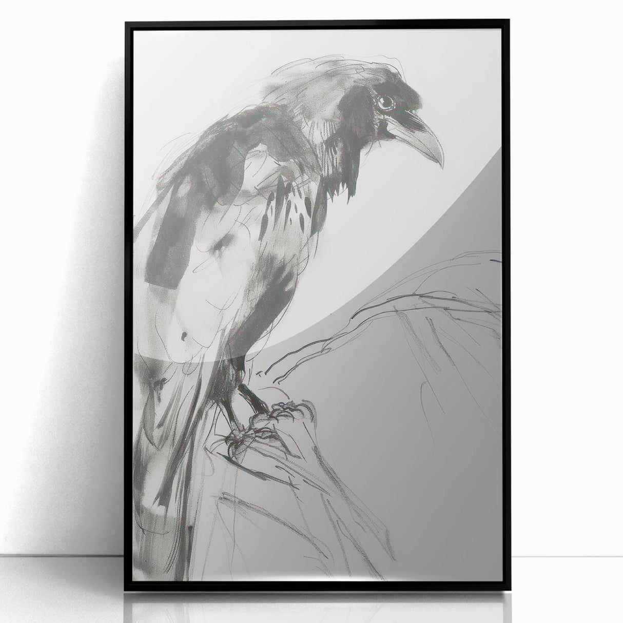 Abstract figurative art piece framed in black acrylic, showcasing a vibrant color palette and dynamic shapes, ideal for modern home decor.
