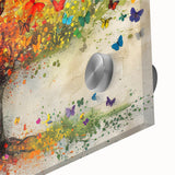 Close-up of vibrant abstract floral design on acrylic glass, showcasing intricate brush strokes and bold colors, perfect for modern home decor.