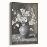 Framed canvas artwork showcasing an abstract floral design in vibrant colors with a gold frame, perfect for modern home decor or office spaces.