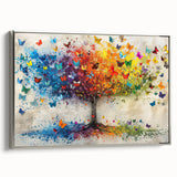 Framed canvas artwork featuring abstract floral designs in vibrant colors, displayed from a side view, with a sleek silver frame enhancing its modern aesthetic. Perfect for home decor, this piece adds a touch of elegance to any space.