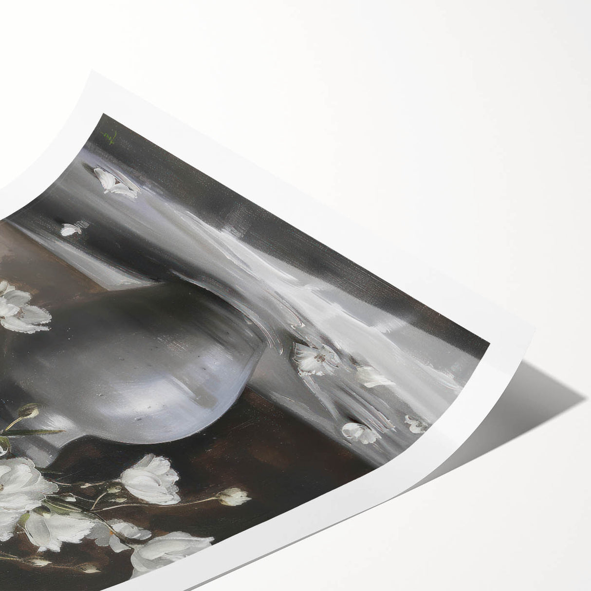 Rolled print showcasing abstract floral design with vibrant colors and intricate detailing, perfect for contemporary home decor. Packaged securely in a cardboard tube.