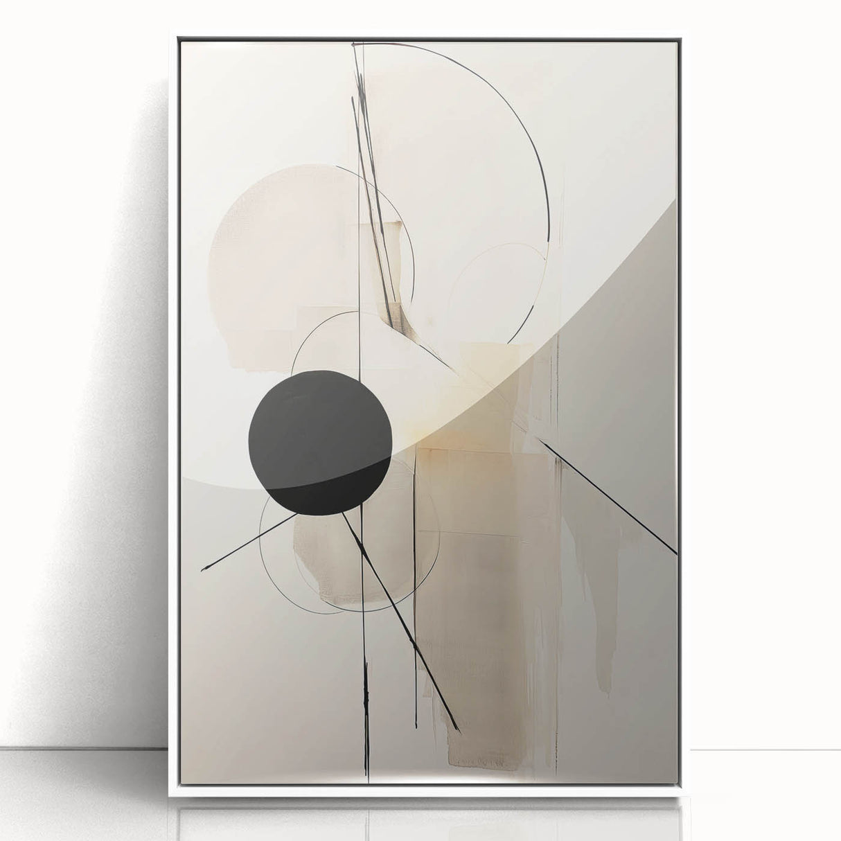 Abstract minimalist wall art featuring a framed acrylic design with white and subtle gray tones, perfect for modern home decor. Ideal for enhancing living spaces with a contemporary aesthetic.