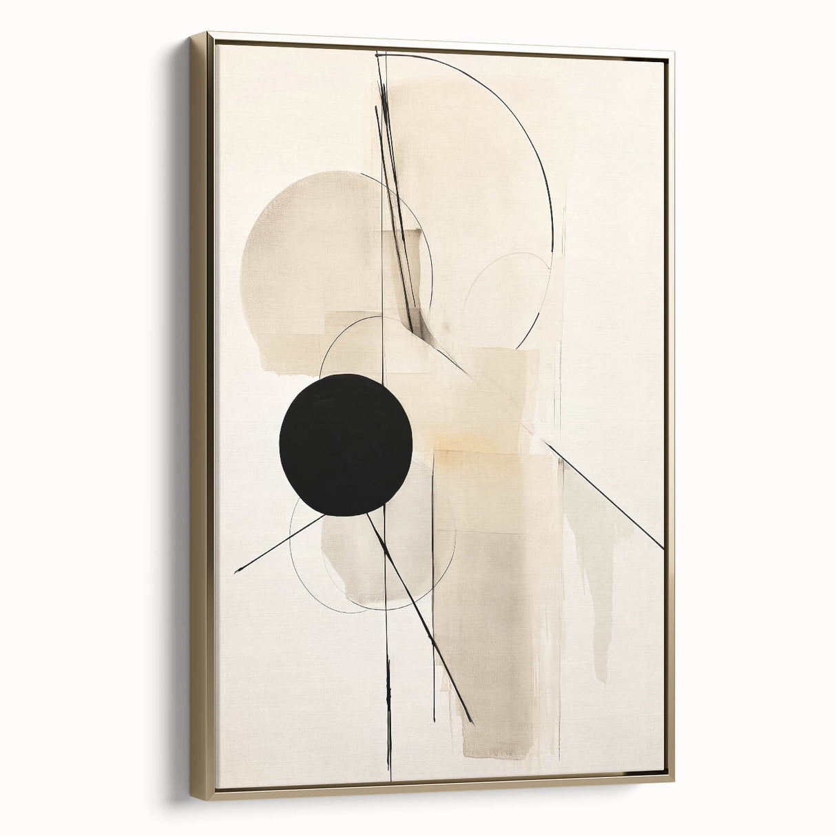 Framed abstract minimalist wall art featuring gold accents on a sleek canvas, showcasing a modern design perfect for contemporary decor in any setting.