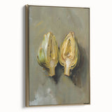 Framed canvas wall art featuring a vintage poster of assorted fruits in a landscape format, ideal for bedroom decor.