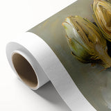 Art deco poster featuring an array of colorful fruits on rolled canvas, ideal for nursery wall art or dining room decor.