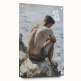 Abstract figurative acrylic artwork displayed from a side view, showcasing vibrant colors and intricate pin details, perfect for modern home decor.