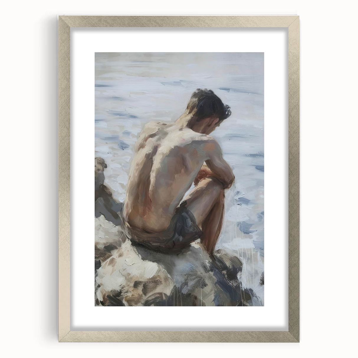 Abstract figurative frame in silver with mat, showcasing a modern artistic design. Ideal for contemporary decor, enhancing any space with elegance and style.