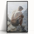 Abstract figurative wall art in a black frame, showcasing vibrant colors and dynamic shapes, perfect for modern home decor or office spaces.