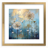 Abstract floral artwork framed in gold with a matte finish, showcasing vibrant colors and intricate designs. Ideal for enhancing modern home decor.