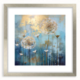 Silver-framed abstract floral artwork with a mat, showcasing vibrant colors and intricate designs, perfect for home decor or modern art enthusiasts.