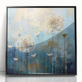 Framed acrylic artwork showcasing a vibrant abstract floral design with bold colors, set against a sleek black frame, perfect for modern home decor.