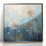 Framed acrylic artwork showcasing an abstract floral design in vibrant colors, featuring a gold frame. Perfect for modern decor and adding elegance to any room.