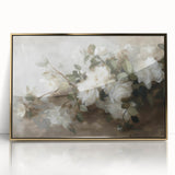Framed acrylic wall art featuring an abstract floral design in vibrant colors, elegantly set in a gold frame, perfect for modern home decor and artistic expression.