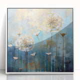 Framed acrylic artwork showcasing an abstract floral design with vibrant colors, set against a sleek white background, perfect for modern home decor.