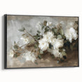 Abstract floral canvas art with a black frame, showcasing vibrant colors and intricate designs, ideal for modern home decor, displayed in a side view.