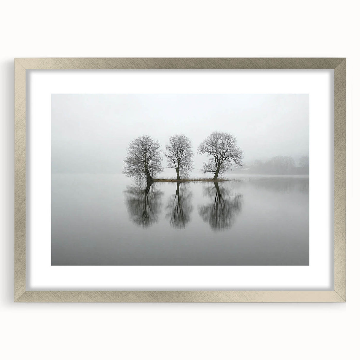 Abstract landscape artwork framed in a silver mat, showcasing a serene blend of soft colors and textures, ideal for modern home decor.