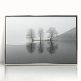 Abstract landscape artwork featuring vibrant colors and fluid shapes, framed in silver acrylic, perfect for modern home decor or office settings.