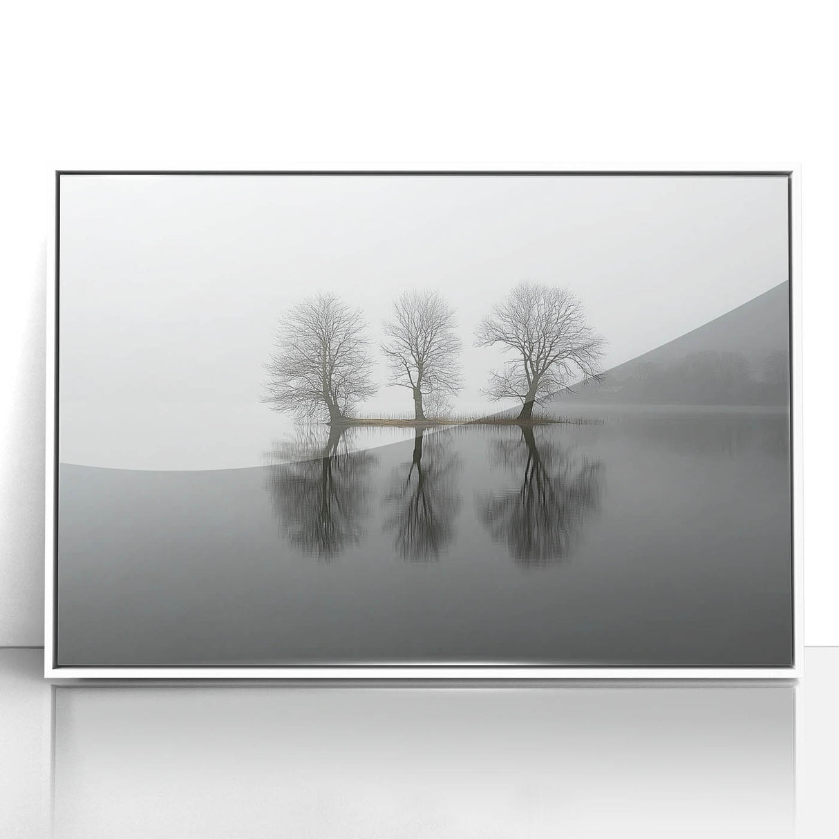Framed acrylic artwork showcasing a vibrant abstract landscape in soothing blue and green hues, presented in a sleek white frame, perfect for modern home decor.