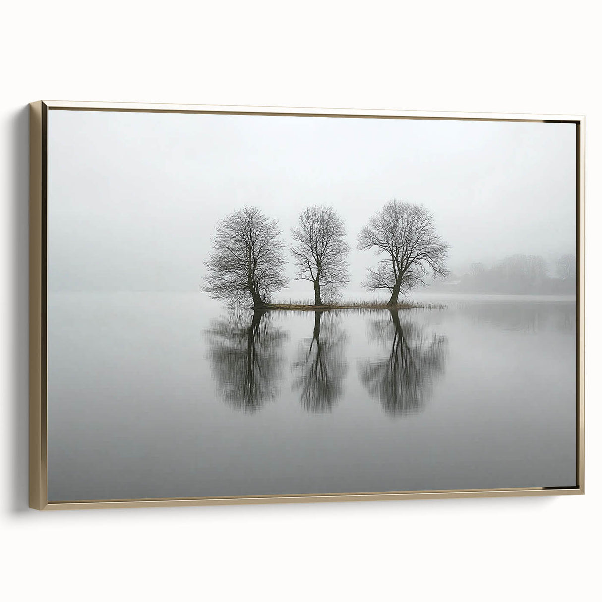 Framed abstract landscape canvas art in gold frame, showcasing serene hues and dynamic textures, perfect for modern home decor or office space enhancement.