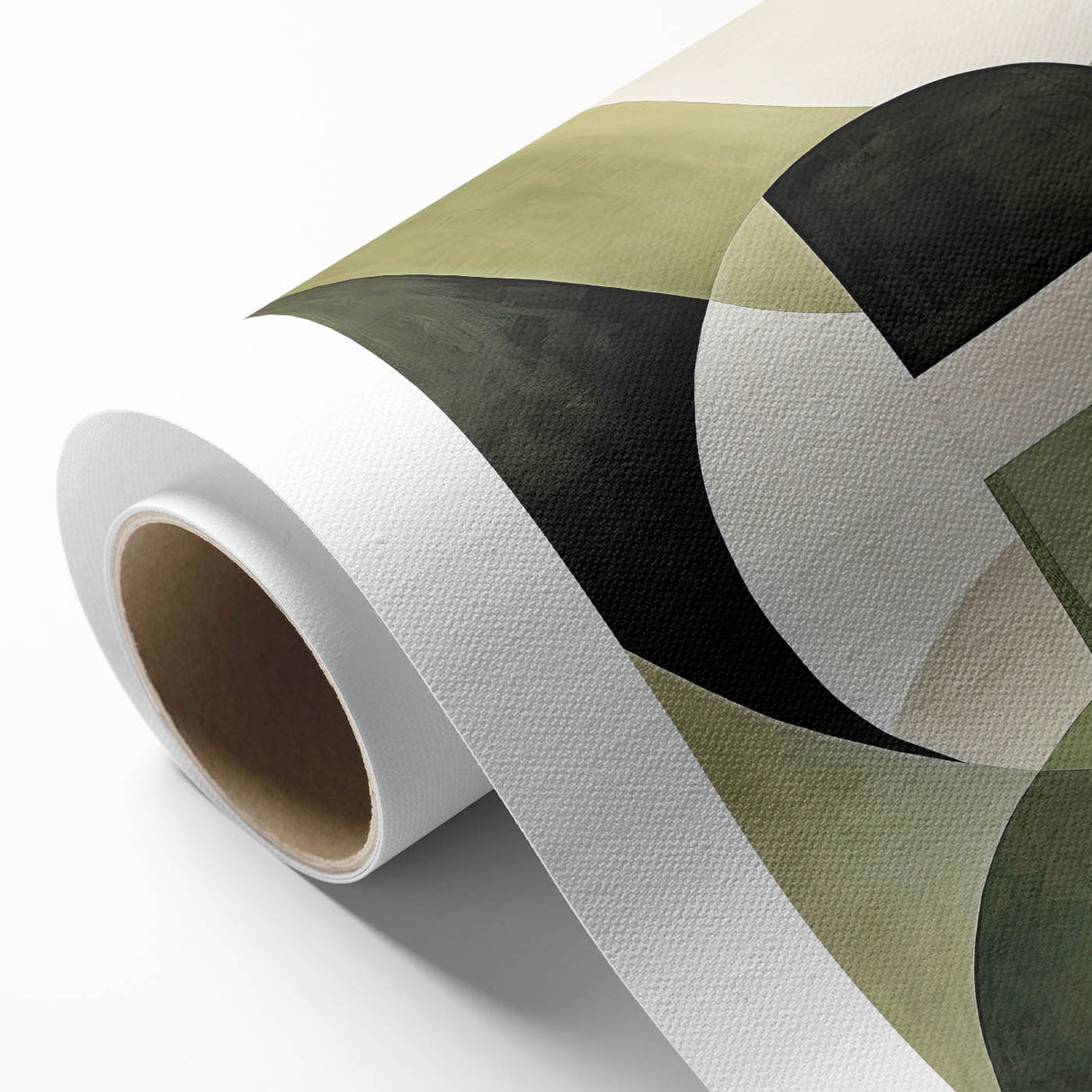 Abstract minimalist wall art print on rolled canvas, showcasing soft pastel colors and geometric shapes, ideal for modern home decor or office spaces.