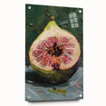Acrylic glass print of large abstract wall art featuring assorted fruits in vibrant colors, ideal for dining room decor.