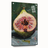 Acrylic glass print of large abstract wall art featuring assorted fruits in vibrant colors, ideal for dining room decor.