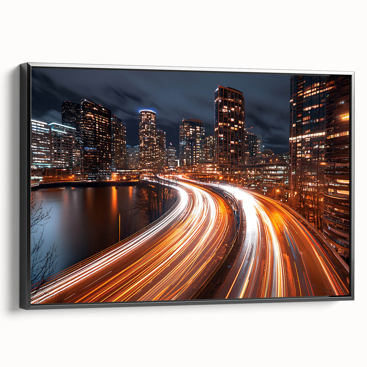 Urban City Light Trails Wall Art – Abstract Night Motion Photography