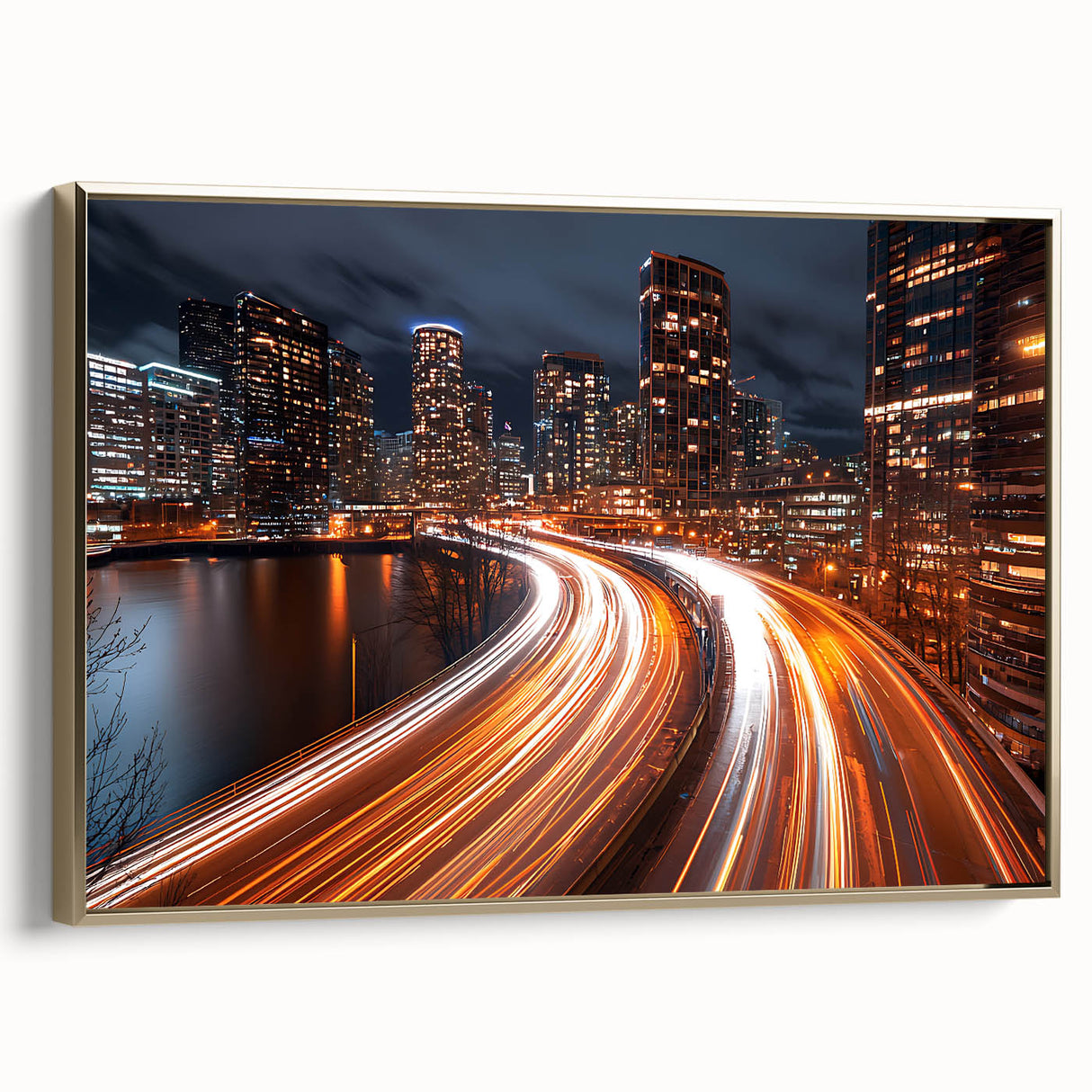 Urban City Light Trails Wall Art – Abstract Night Motion Photography