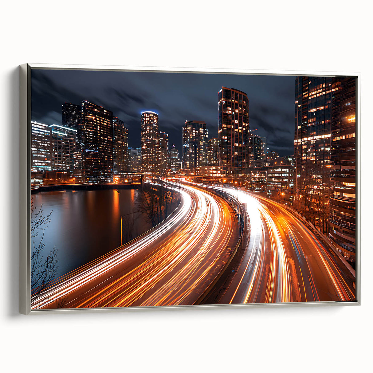 Urban City Light Trails Wall Art – Abstract Night Motion Photography