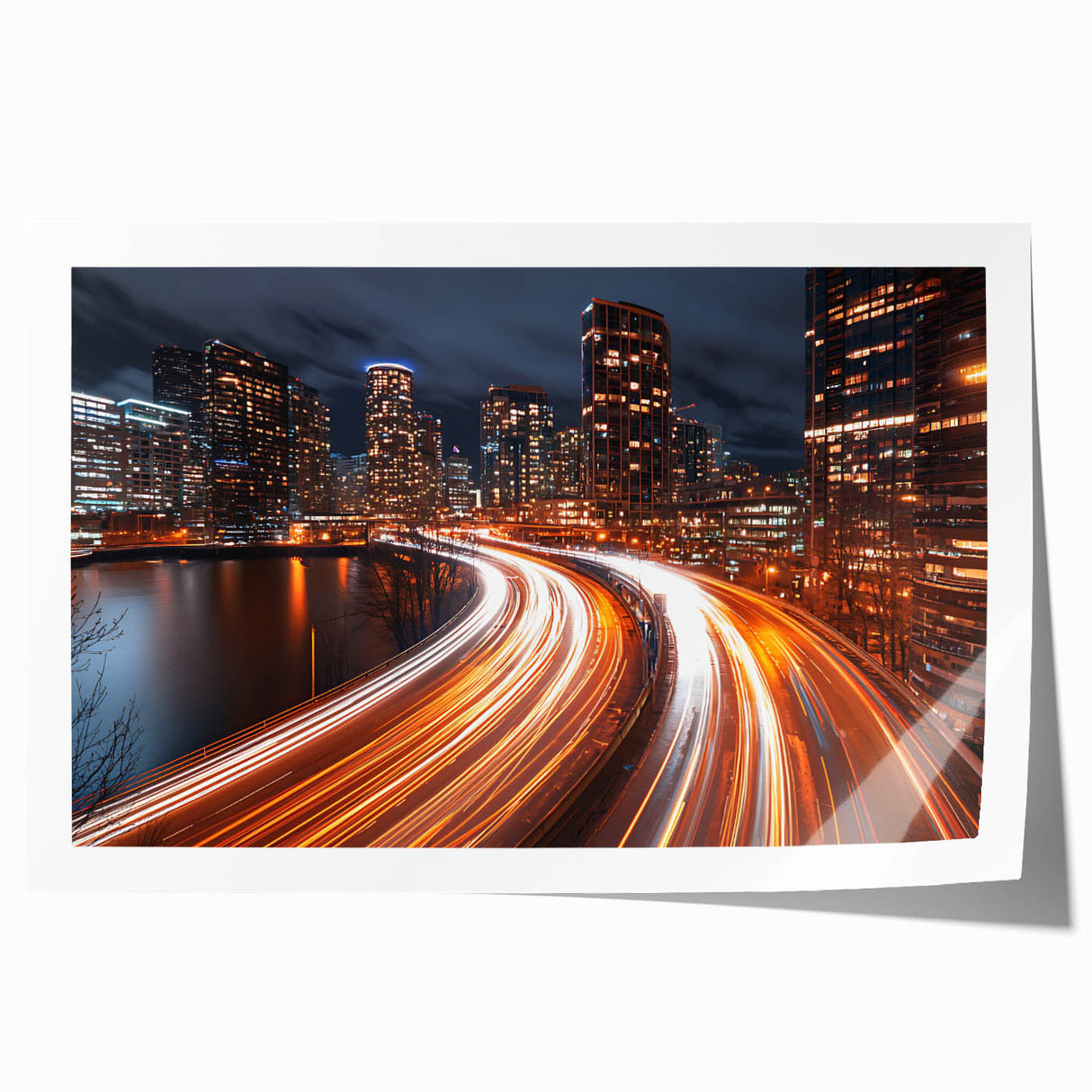 Urban City Light Trails Wall Art – Abstract Night Motion Photography