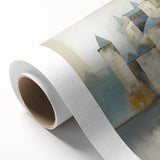 Abstract architectural wall art on rolled canvas, showcasing geometric shapes in vibrant colors, elegantly packaged in a protective cardboard tube. Perfect for modern home decor.
