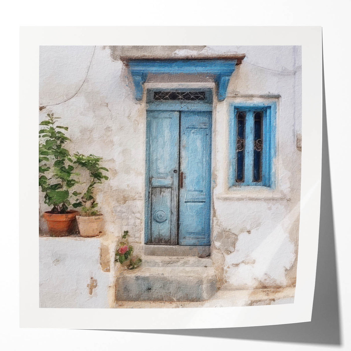 Extra large wall art featuring a Greek architecture door print in glossy finish, ideal for art wall dining room.