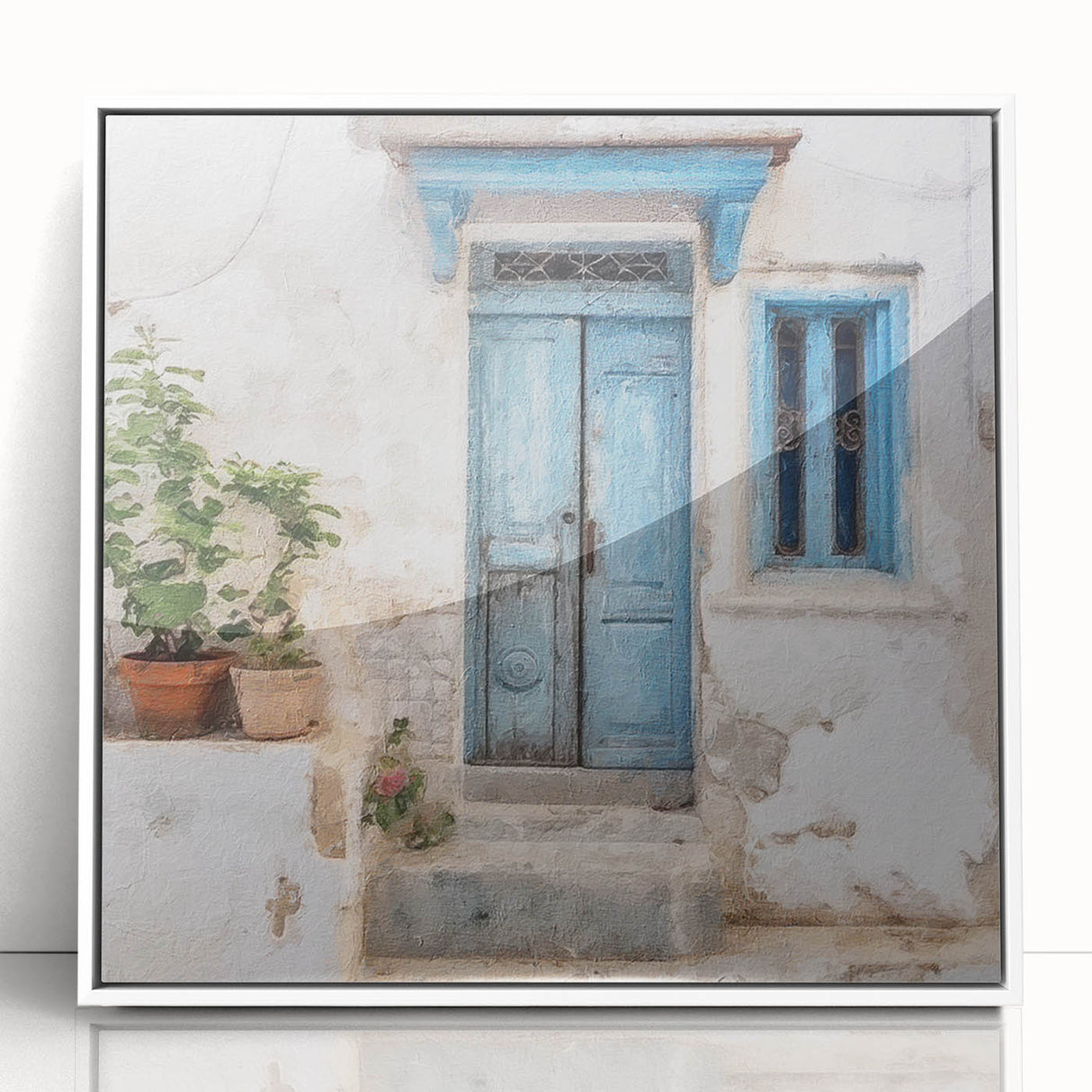 Art deco poster featuring a Greek door architecture in black and white, acrylic framed, suitable for modern art wall decor.