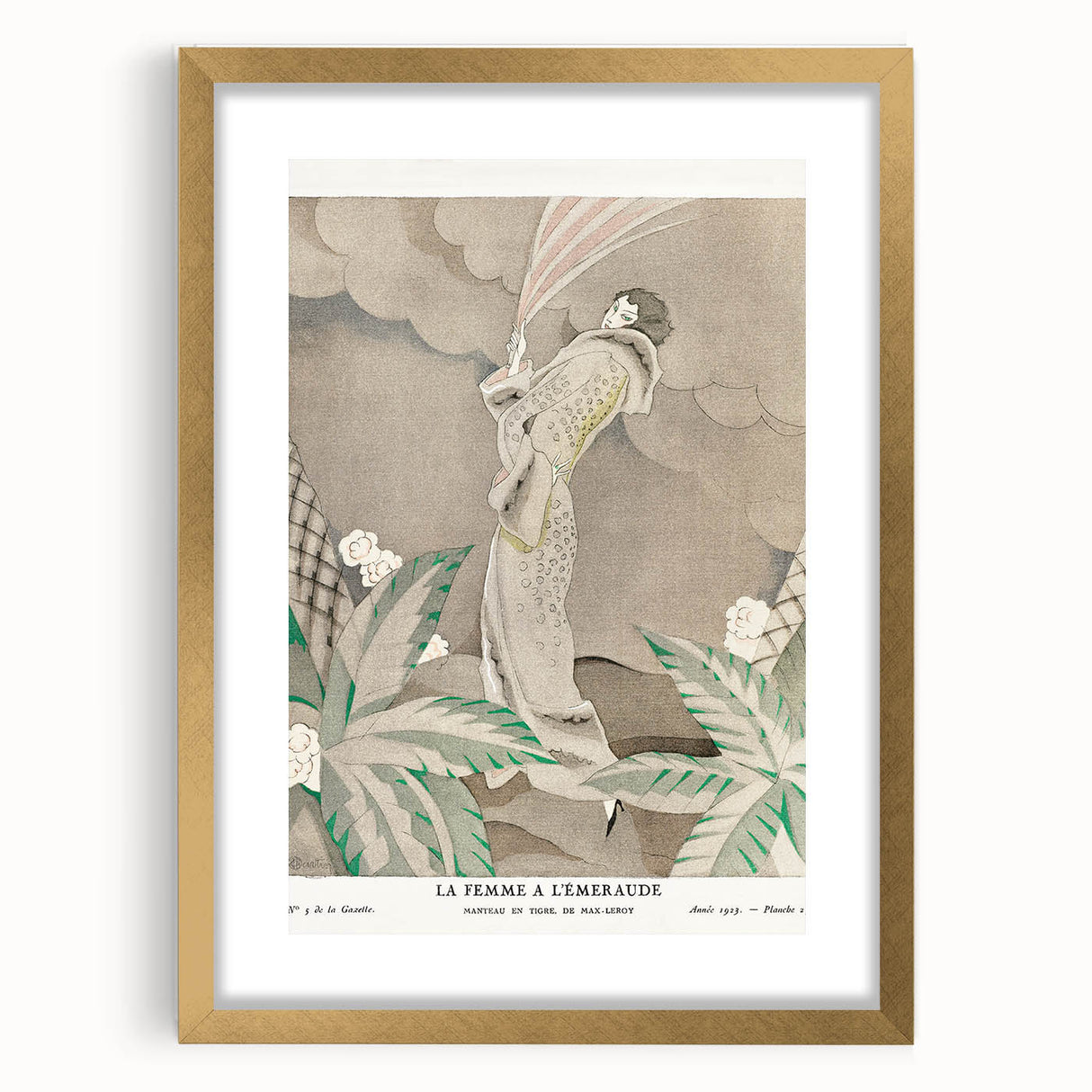 Elegant Art Deco Wall Art – 1920s Fashion Illustration with Emerald Tones