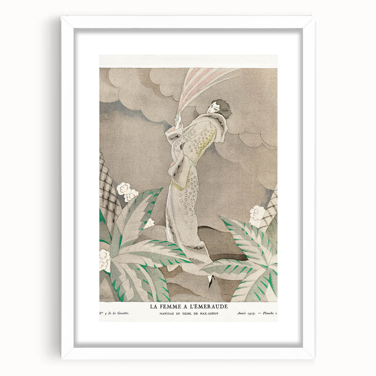 Elegant Art Deco Wall Art – 1920s Fashion Illustration with Emerald Tones