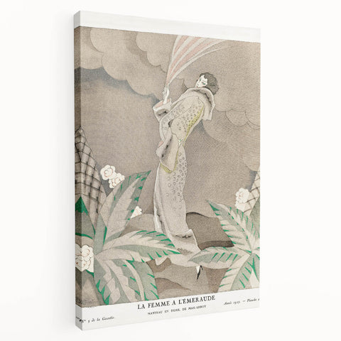 Elegant Art Deco Wall Art – 1920s Fashion Illustration with Emerald Tones