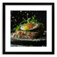 Extra large abstract art print featuring colorful, textured brush strokes on a framed black mat, ideal for living room decor.