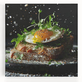 Large black and white canvas featuring assorted kitchen dishes, ideal for kitchen wall art.