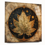 Acrylic wall art showcasing a vibrant floral and botanical design with colorful leaves, elegantly displayed from the side, perfect for home décor.