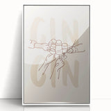 Mid-century modernist art depicting various fruits in bold orange and yellow tones, acrylic print framed in white.