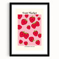 Extra large abstract art print featuring colorful, textured depiction of assorted fruits, in a black frame.