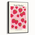 Black and white vintage poster art of assorted fruits on a framed canvas, ideal for bedroom decor.
