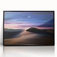 Framed acrylic artwork depicting serene sand dunes in a desert landscape, showcasing soft beige and golden tones, presented with a sleek black frame for modern decor.