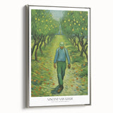 Impressionist landscape painting on framed canvas, featuring vibrant colors with a silver frame.