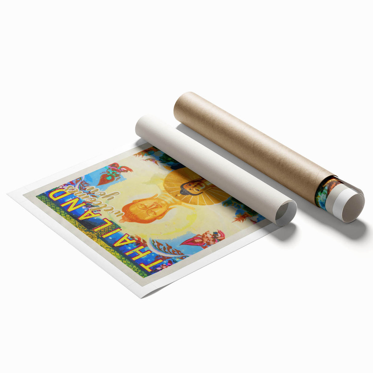Bangkok Thailand Retro Travel Poster | Buddha Temple Welcome Art